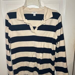 J.Crew Navy and Beige Striped Rugby Shirt